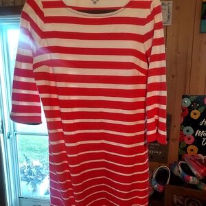 Crown & Ivy Red and White Striped Long Sleeve Dress